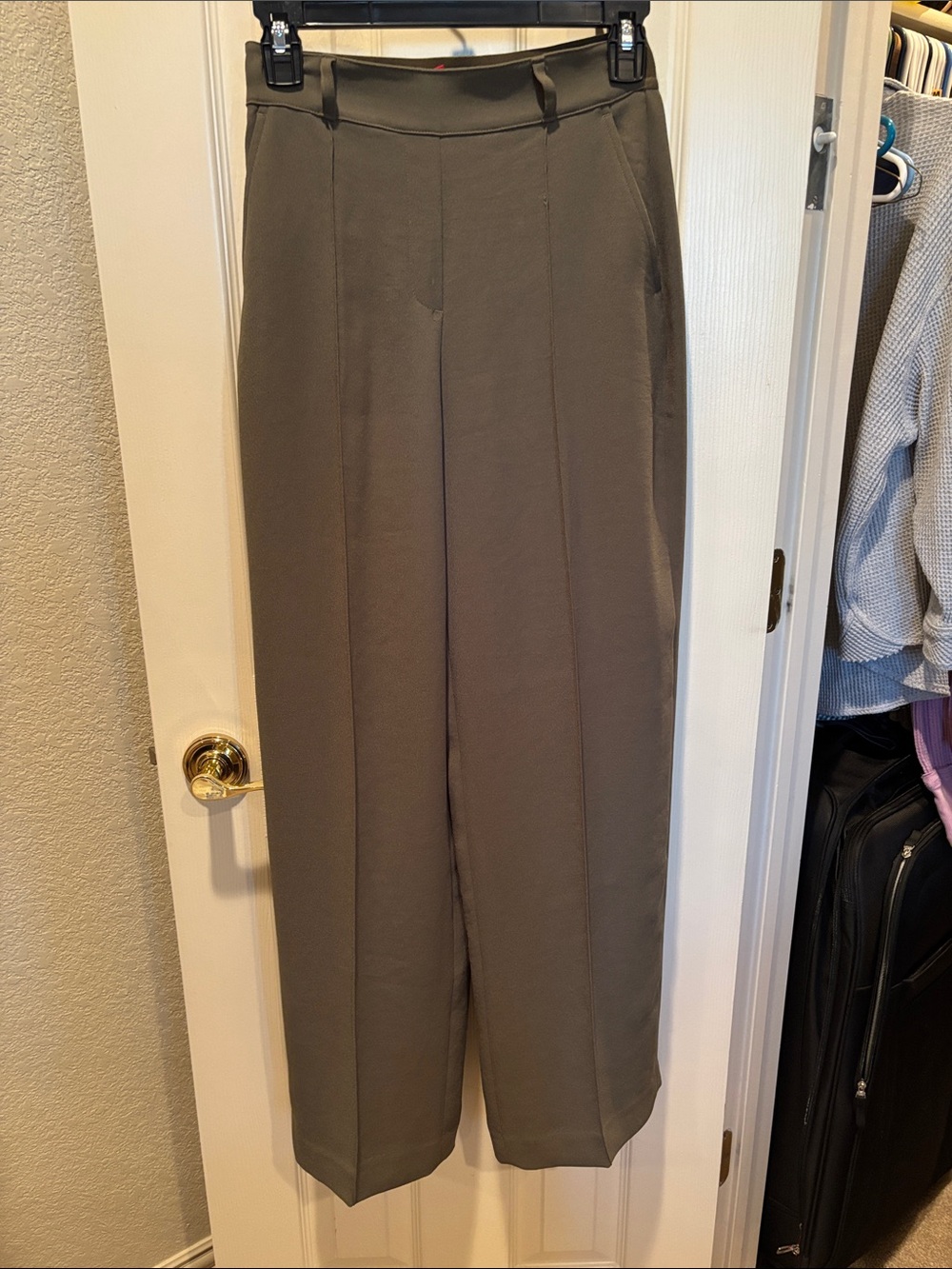SPANX Wide Leg Pants XS Olive Taupe Brown High Rise Stretch Pull On Dressy